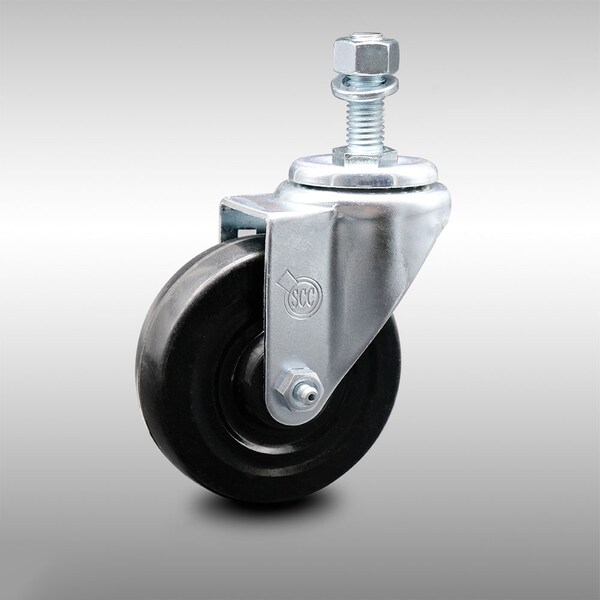 4 Inch SS Hard Rubber Wheel Swivel 12mm Threaded Stem Caster
